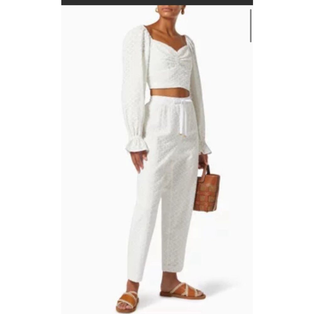 Minkpink Meda Pants White Embroidered Drawstring Waist White Women’s Size XS